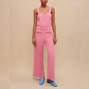Maje Rose Cotton-Tweed Braided-Trim Wide-Leg Pant Suit